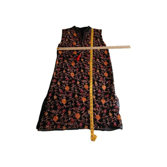 Handmade Women’s M Embroidered Floral Beaded Tassel Boho Cotton Midi Kurti Dress - Picture 10 of 12